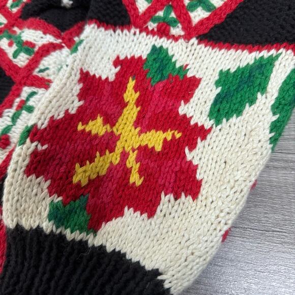 Vintage 90s Hand Knit Cardigan Sweater Christmas Holiday Oversized Small - Picture 6 of 9
